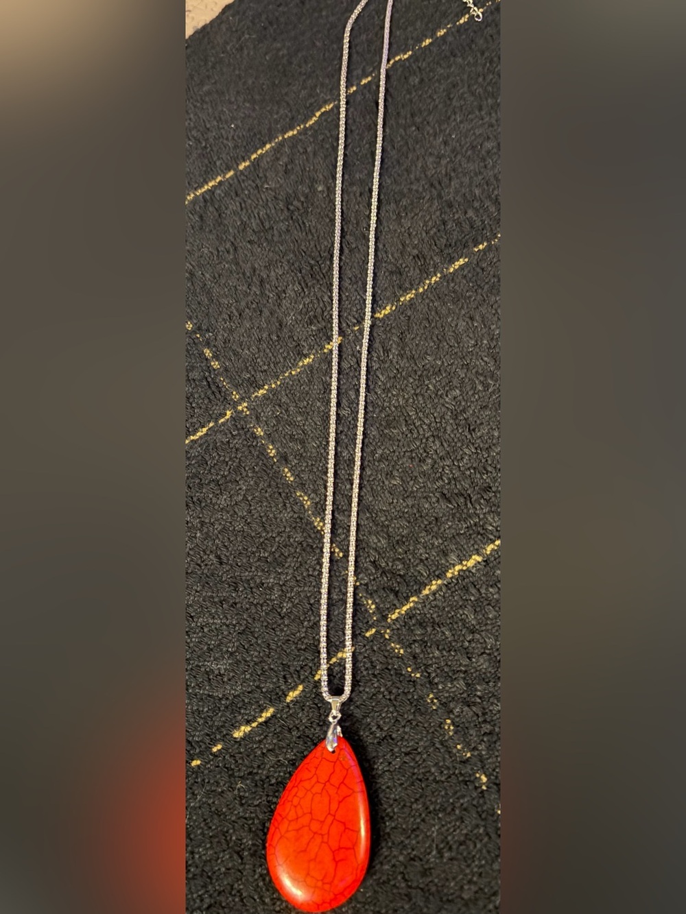 Crackled Red Jasper Teardrop Shaped Necklace